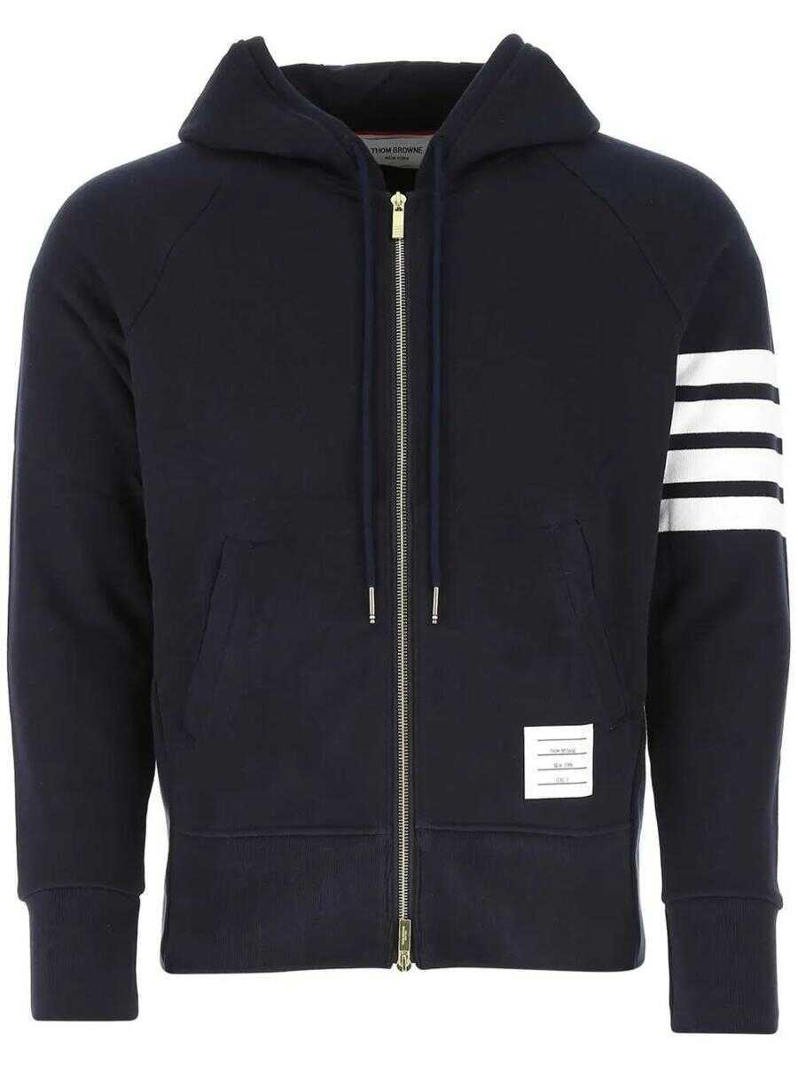 Bluze de trening Thom Browne Thom Browne Classic Full Zip Hoodie In Classic Loopback With Engineered 4 Bar Clothing BLUE Barbati (BM 19326915) 1