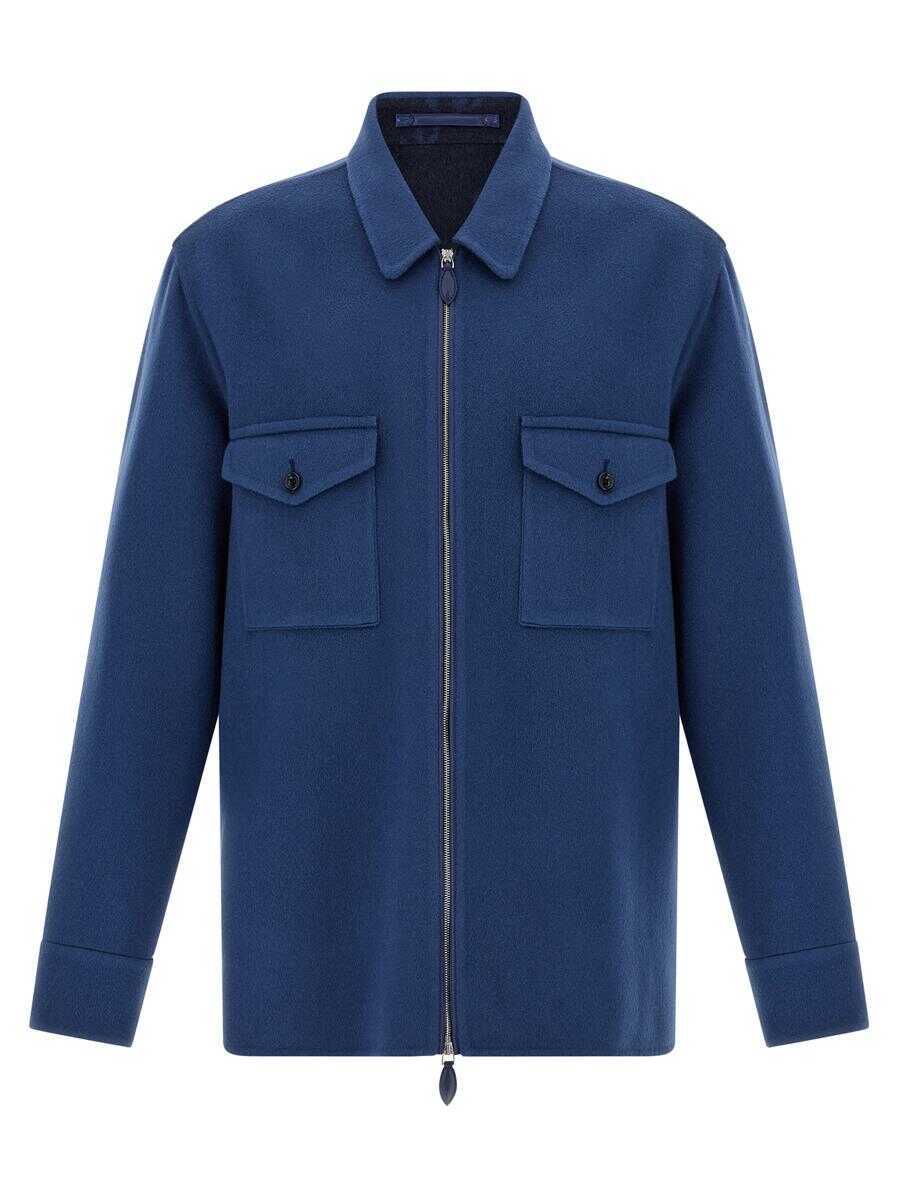 Camasi BERLUTI Berluti Double Cloth Overshirt BLUE Barbati (BM 19327551) 1
