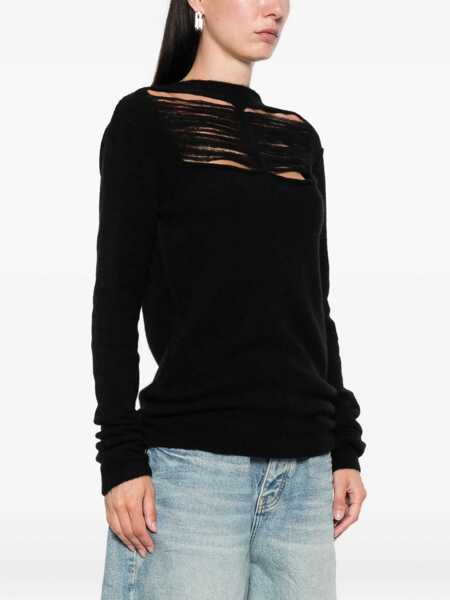 Pulovere Rick Owens Black Sweater With Distressed Effect And Cut-Out Details On The Front In Alpaca Blend Woman Black Femei (BM 19327716) 3