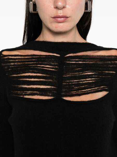 Pulovere Rick Owens Black Sweater With Distressed Effect And Cut-Out Details On The Front In Alpaca Blend Woman Black Femei (BM 19327716) 5