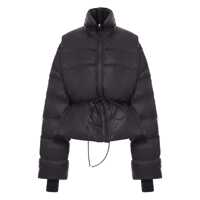 Geci de iarna Black Down Jacket With Drawstring Waist And High Neck In Tech Fabric Woman Femei