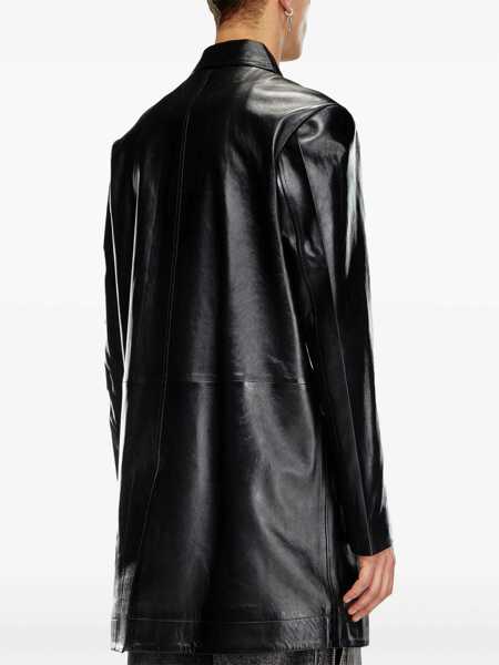 Paltoane Diesel Red Tag Brushed Leather Cordier Coat With Snap Buttons Black Barbati (BM 19328444) 4