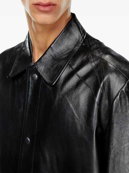 Paltoane Diesel Red Tag Brushed Leather Cordier Coat With Snap Buttons Black Barbati (BM 19328444) 5