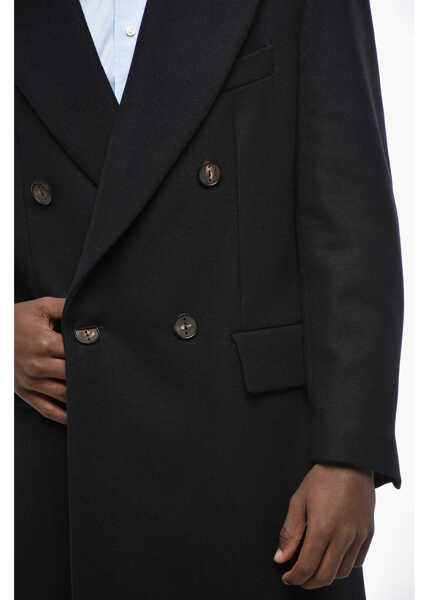 Paltoane HEVO Virgin Wool Blend Martinafranca Double-Breasted Coat With Pe Midnight Blue Barbati (BM 19328447) 3