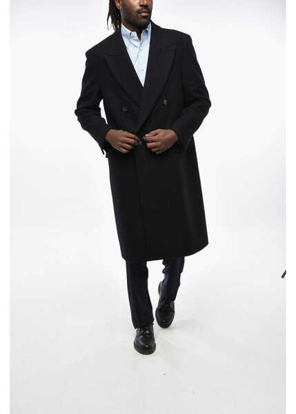 Paltoane HEVO Virgin Wool Blend Martinafranca Double-Breasted Coat With Pe Midnight Blue Barbati (BM 19328447) 4