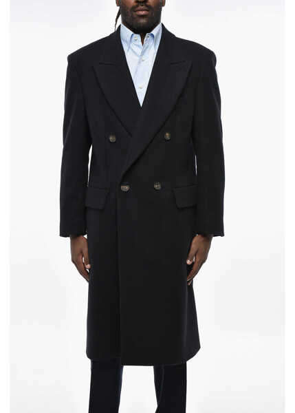 Paltoane HEVO Virgin Wool Blend Martinafranca Double-Breasted Coat With Pe Midnight Blue Barbati (BM 19328447) 1