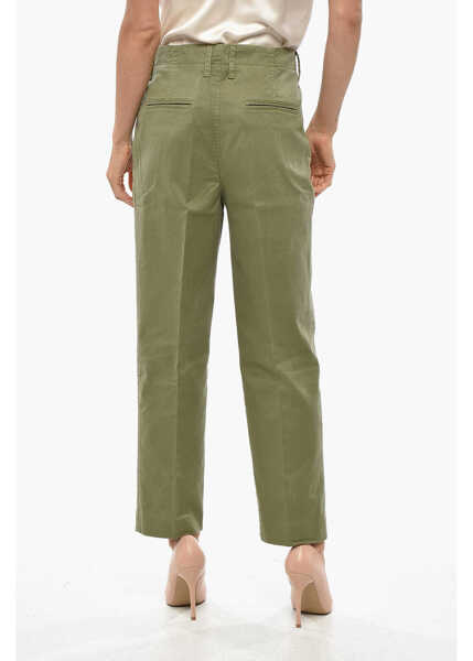 Pantaloni casual True Royal Medium Waist Cotton Blend Sarah Pants Green Femei (BM 19328450) 2
