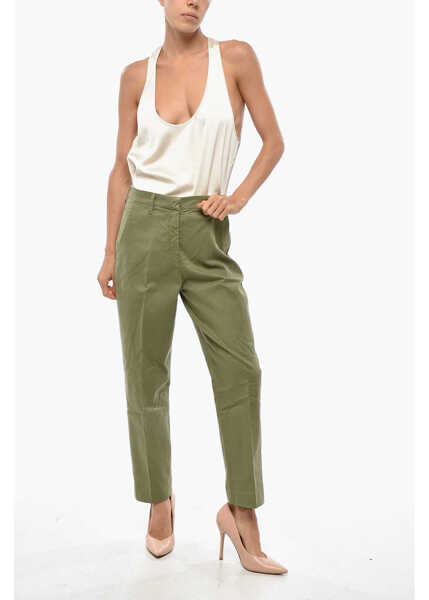 Pantaloni casual True Royal Medium Waist Cotton Blend Sarah Pants Green Femei (BM 19328450) 4