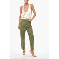 Pantaloni casual True Royal Dama - Pantaloni casual True Royal Medium Waist Cotton Blend Sarah Pants Green Femei (BM 19328450) - B-mall.ro