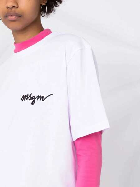 Tricouri MSGM Cotton Crew-Neck T-Shirt With Embroidery Logo White Femei (BM 19328456) 3