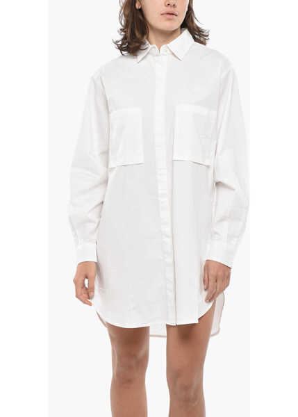 Rochii scurte Diesel Cotton Poplin D-Super-I-Emb Shirt Dress With Double Breast P White Femei (BM 19328486) 4