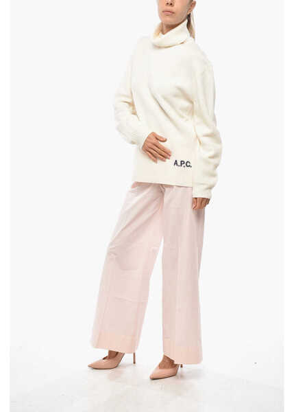Pulovere A.P.C. Merino Wool Turtleneck Sweater With Contrasting Logo White Femei (BM 19328489) 4