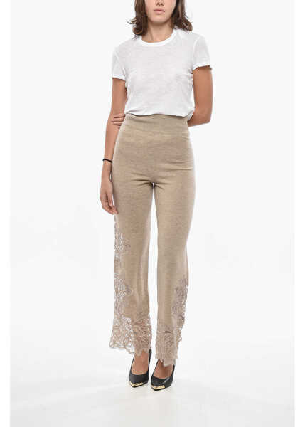 Pantaloni casual Ermanno Scervino Cashmere Pants With Lace Hem Beige Femei (BM 19328498) 4