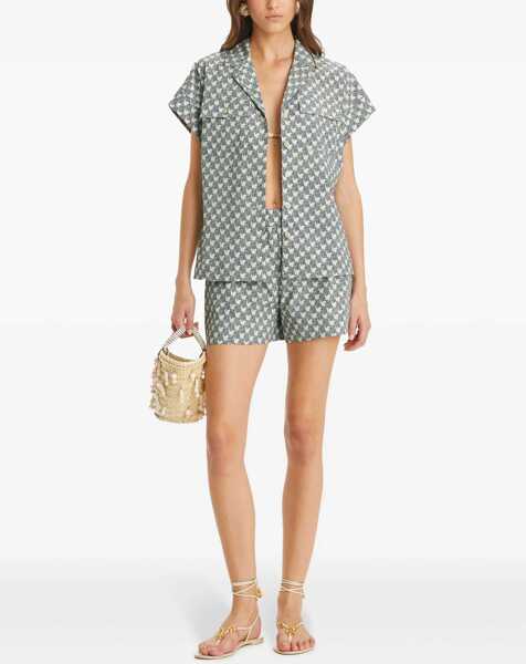 Camasi casual Tory Burch Short-Sleeved Zebra Cotton Shirt Blue Femei (BM 19328501) 2