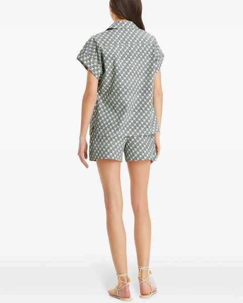 Camasi casual Tory Burch Short-Sleeved Zebra Cotton Shirt Blue Femei (BM 19328501) 3