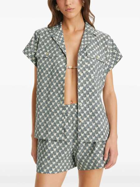 Camasi casual Tory Burch Short-Sleeved Zebra Cotton Shirt Blue Femei (BM 19328501) 4