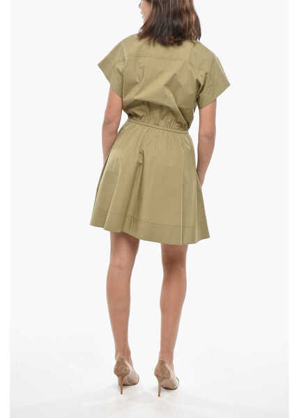 Rochii scurte Tory Burch Cotton Blend Shirt Dress With Elastic Waistband Military Green Femei (BM 19328510) 2