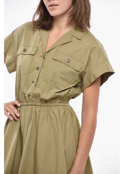 Rochii scurte Tory Burch Cotton Blend Shirt Dress With Elastic Waistband Military Green Femei (BM 19328510) 3