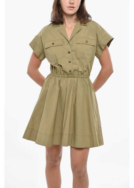 Rochii scurte Tory Burch Cotton Blend Shirt Dress With Elastic Waistband Military Green Femei (BM 19328510) 4