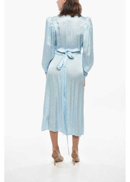 Rochii lungi ROTATE Birger Christensen Satin Wrap Dress With Polka Dots Motif Light Blue Femei (BM 19328519) 2