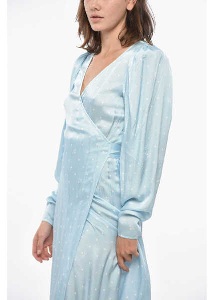 Rochii lungi ROTATE Birger Christensen Satin Wrap Dress With Polka Dots Motif Light Blue Femei (BM 19328519) 3