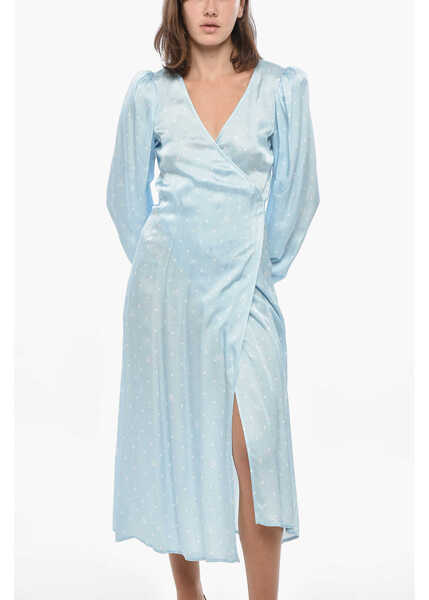 Rochii lungi ROTATE Birger Christensen Satin Wrap Dress With Polka Dots Motif Light Blue Femei (BM 19328519) 4