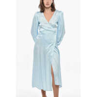 Rochii lungi Dama pagina 2 - Rochii lungi ROTATE Birger Christensen Satin Wrap Dress With Polka Dots Motif Light Blue Femei (BM 19328519) - B-mall.ro