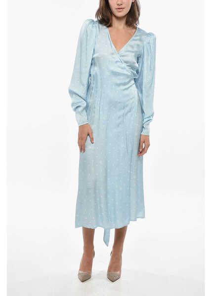 Rochii lungi ROTATE Birger Christensen Satin Wrap Dress With Polka Dots Motif Light Blue Femei (BM 19328519) 1