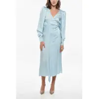 Rochii lungi Satin Wrap Dress With Polka Dots Motif Femei