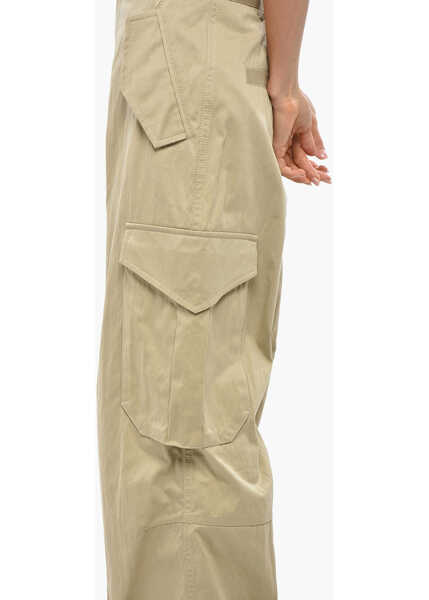 Pantaloni casual Bottega Veneta Cotton Blend Cargo Pants With Drawstringed Bottom Beige Femei (BM 19328543) 2
