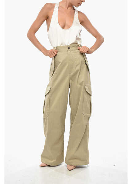 Pantaloni casual Bottega Veneta Cotton Blend Cargo Pants With Drawstringed Bottom Beige Femei (BM 19328543) 3