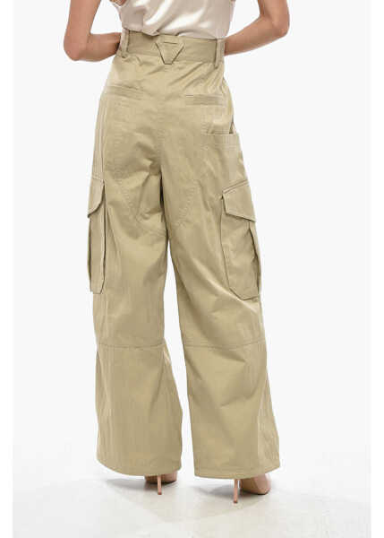 Pantaloni casual Bottega Veneta Cotton Blend Cargo Pants With Drawstringed Bottom Beige Femei (BM 19328543) 4