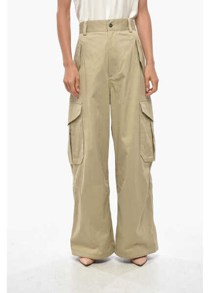 Pantaloni casual Bottega Veneta Cotton Blend Cargo Pants With Drawstringed Bottom Beige Femei (BM 19328543) 1
