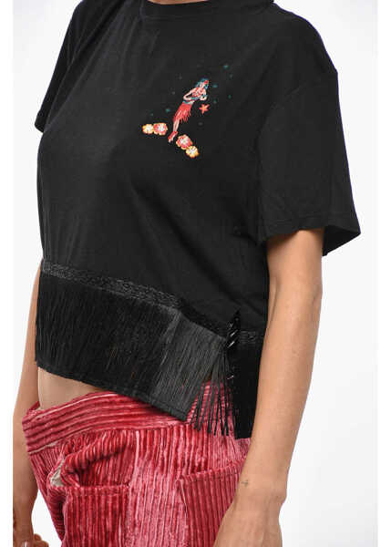 Tricouri ALANUI Cashemere And Cotton Hawaiian Crew-Neck T-Shirt With Fringes Black Femei (BM 19328645) 2