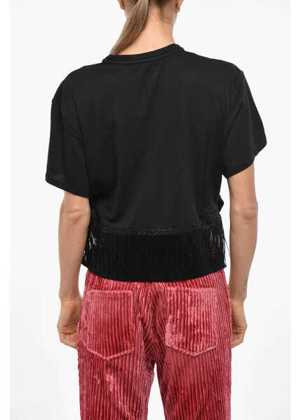 Tricouri ALANUI Cashemere And Cotton Hawaiian Crew-Neck T-Shirt With Fringes Black Femei (BM 19328645) 3