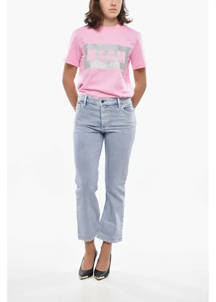 Blugi drepti Tory Burch Acid Wash Effect Flare Jeans With Logo Button 20Cm Blue Femei (BM 19328663) 4