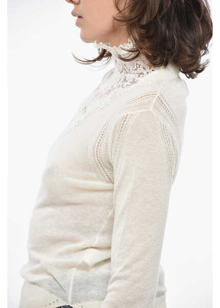 Pulovere Ermanno Scervino Turtleneck Cashmere Blend Sweater With Lace Detail White Femei (BM 19328678) 3