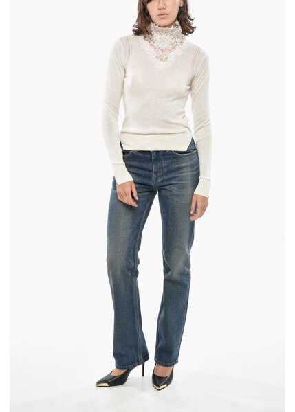 Pulovere Ermanno Scervino Turtleneck Cashmere Blend Sweater With Lace Detail White Femei (BM 19328678) 4