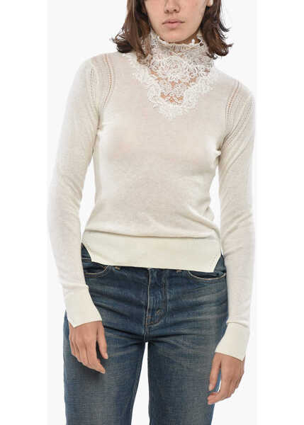 Pulovere Ermanno Scervino Turtleneck Cashmere Blend Sweater With Lace Detail White Femei (BM 19328678) 1