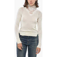 Pulovere Turtleneck Cashmere Blend Sweater With Lace Detail Femei
