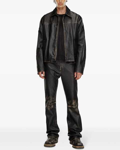 Geci de piele Diesel Red Tag Vintage Effect Blixia Leather Jacket With Front Zip Black Barbati (BM 19328681) 2