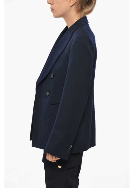 Sacouri Bottega Veneta Double-Breasted Wool Blazer With Flush Pockets Blue Femei (BM 19328687) 2