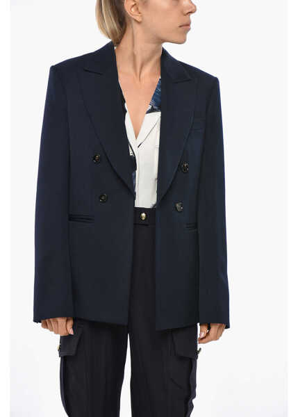 Sacouri Bottega Veneta Double-Breasted Wool Blazer With Flush Pockets Blue Femei (BM 19328687) 1