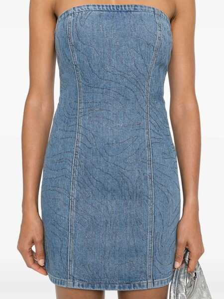 Rochii scurte ROTATE Birger Christensen Rhinestone Denim Strapless Mini Dress Blue Femei (BM 19328699) 5