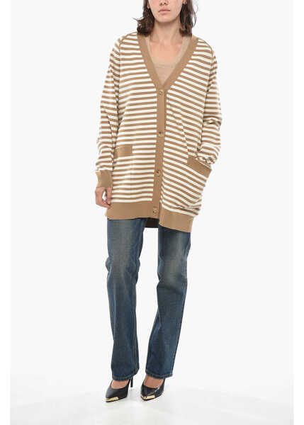 Cardigane Max Mara Awning Striped Tenore Cardigan Beige Femei (BM 19328720) 4