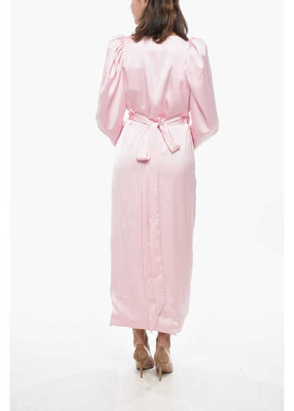 Rochii lungi ROTATE Birger Christensen Satin Wrap Dress With Balloon Sleeves Pink Femei (BM 19328726) 2