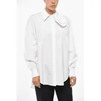 Camasi casual Popeline Shirt With Draped Collar Femei