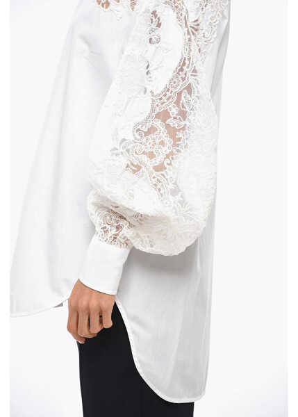 Camasi casual Ermanno Scervino Popeline Shirt With Lace Inserts White Femei (BM 19328822) 2
