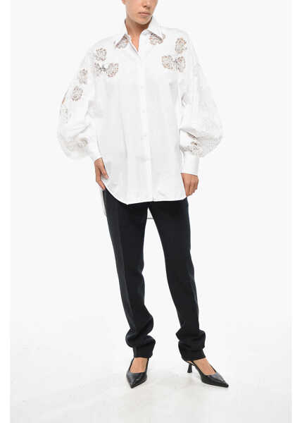 Camasi casual Ermanno Scervino Popeline Shirt With Lace Inserts White Femei (BM 19328822) 4