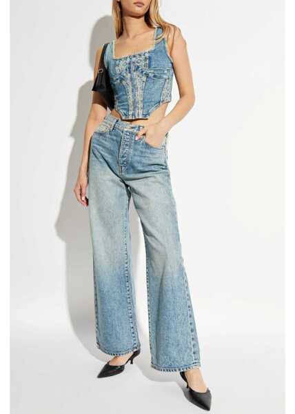 Bluze AMIRI Front Zipped Denim Corset Top Light Blue Femei (BM 19328843) 2